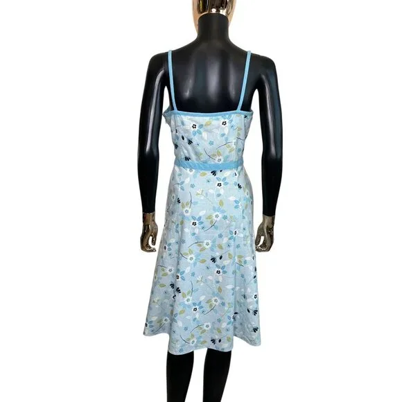 Ann Taylor Loft Floral-Print Spaghetti Strap Dress Size 8 Blue & White Linen Mix - Picture 3 of 11
